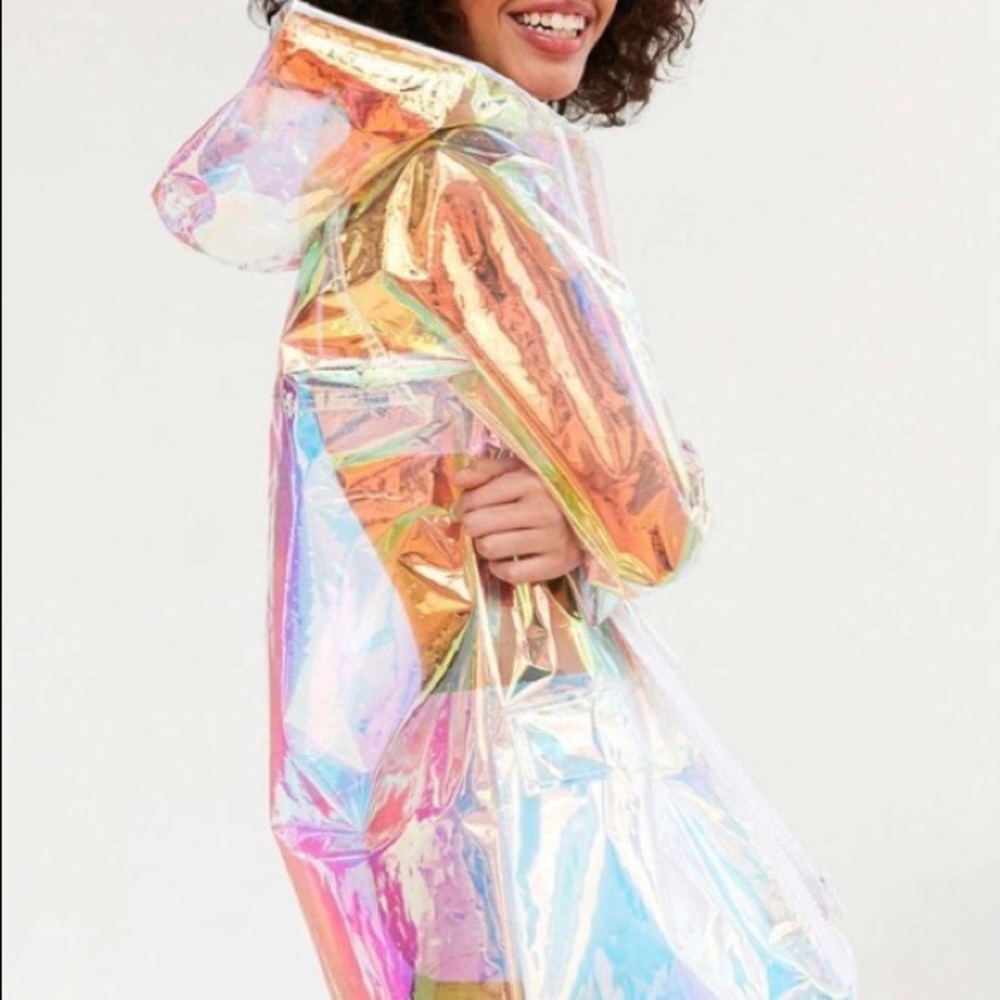 Holographic clear vinyl plastic raincoat